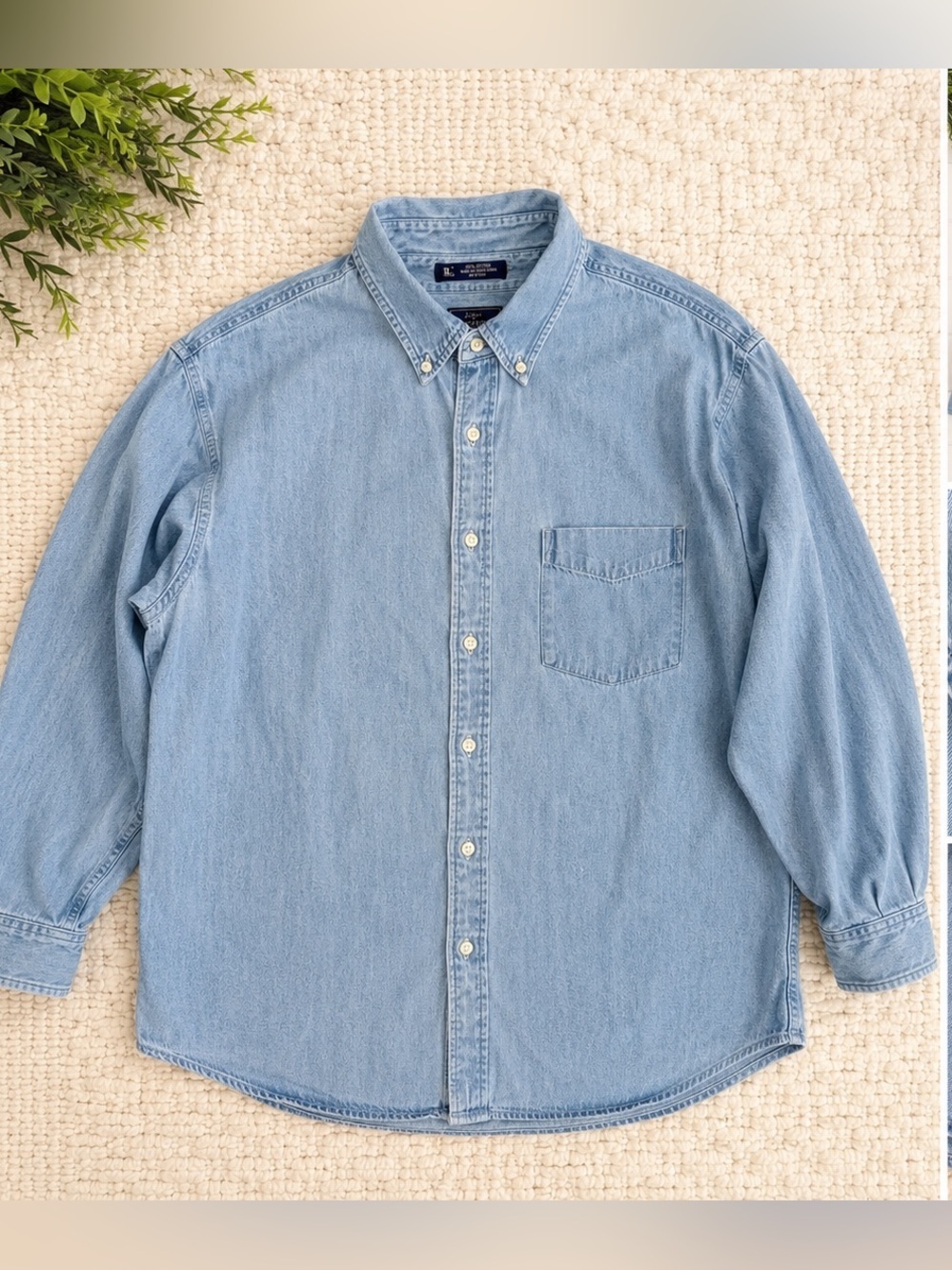 Vintage 90s John Ashford Denim Long Sleeve Button Down Shirt Men’s XXL 100% Cot